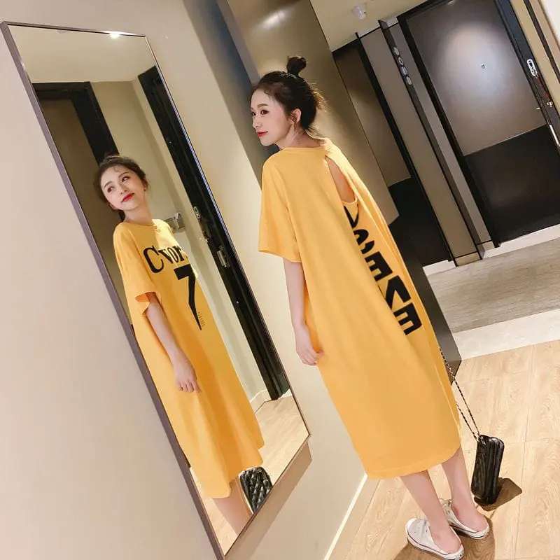 Midi Dress Longgar Torn Back Triangle 7 Vsene Oversize - Yellow 1