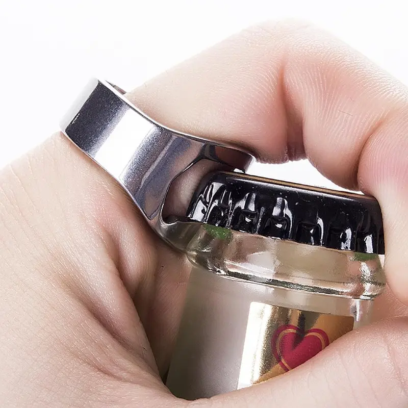 Stainless Steel Finger Ring Beer Opener, 1 Count/4 Counts Creative Beer Bottle Opener, Portable Bottle Opener for Home Kitchen 2