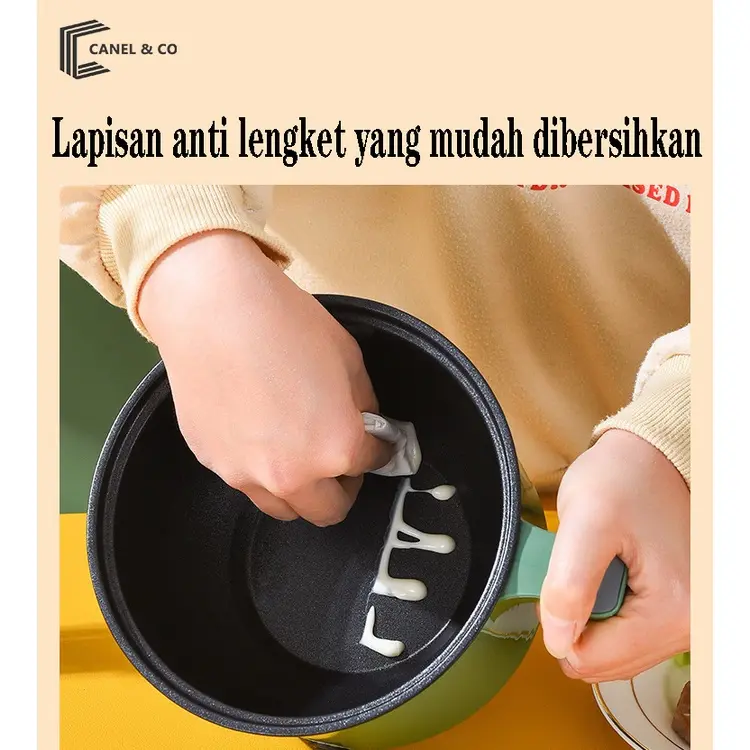 CANEL & CO Goreng Panci Listrik Multifunctional Electric Frying Pan Panci Listrik Lapisan Teflon/Panci Listrik Multifungsi Free Kukusan / Steamer  Lapis Keramik Teflon 6