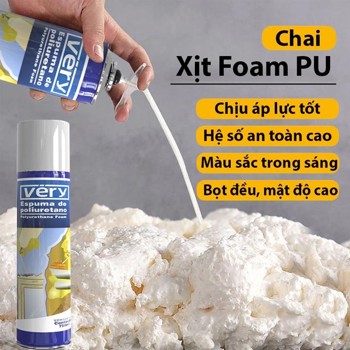Keo Bọt Nở Chai xịt FOAM 750ml Lấp Khe Hở Cách Âm Cách Nhiệt Chống Thấm Hiệu Quả nhanh khô kèm vòi xịt