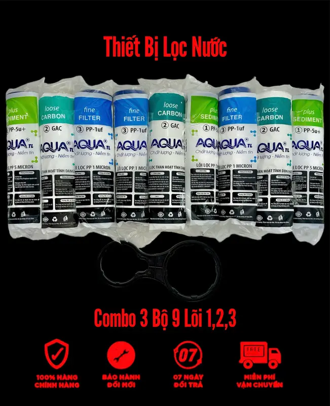 Combo 3 Bộ 9 Lõi Lọc nước 1 2 3 AQUA Chính Hãng | Dùng được cho mọi loại máy lọc nước gia đình, máy lọc nước RO cốc lọc 10 inch 4