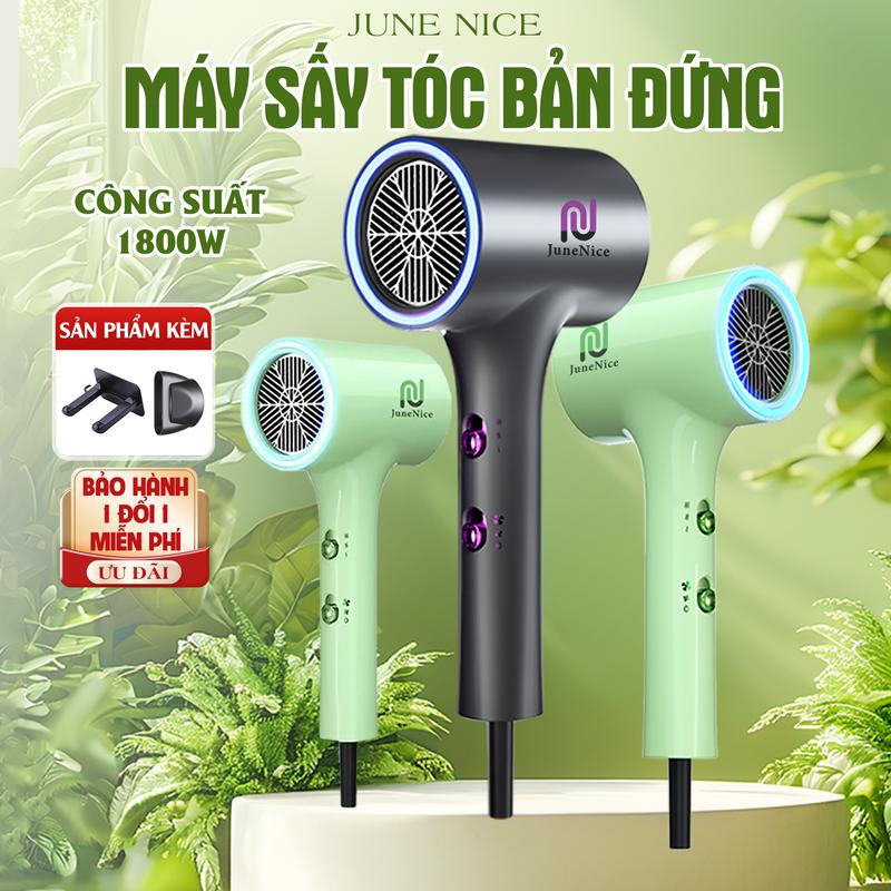 Máy sấy tóc bản cao cấp JuneNice, công suất lớn 1800W với đèn led chạy vòng trên máy sấy biểu thị 2 sức gió 3 nhiệt độ Dưỡng Tóc Chăm Sóc Tóc Nữ