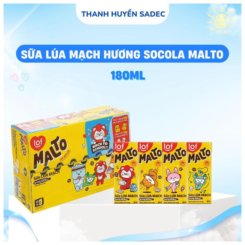 Thùng Sữa Lúa Mạch Lof Malto Hương Socola 12 Lốc x 4 Hộp Với 180ML