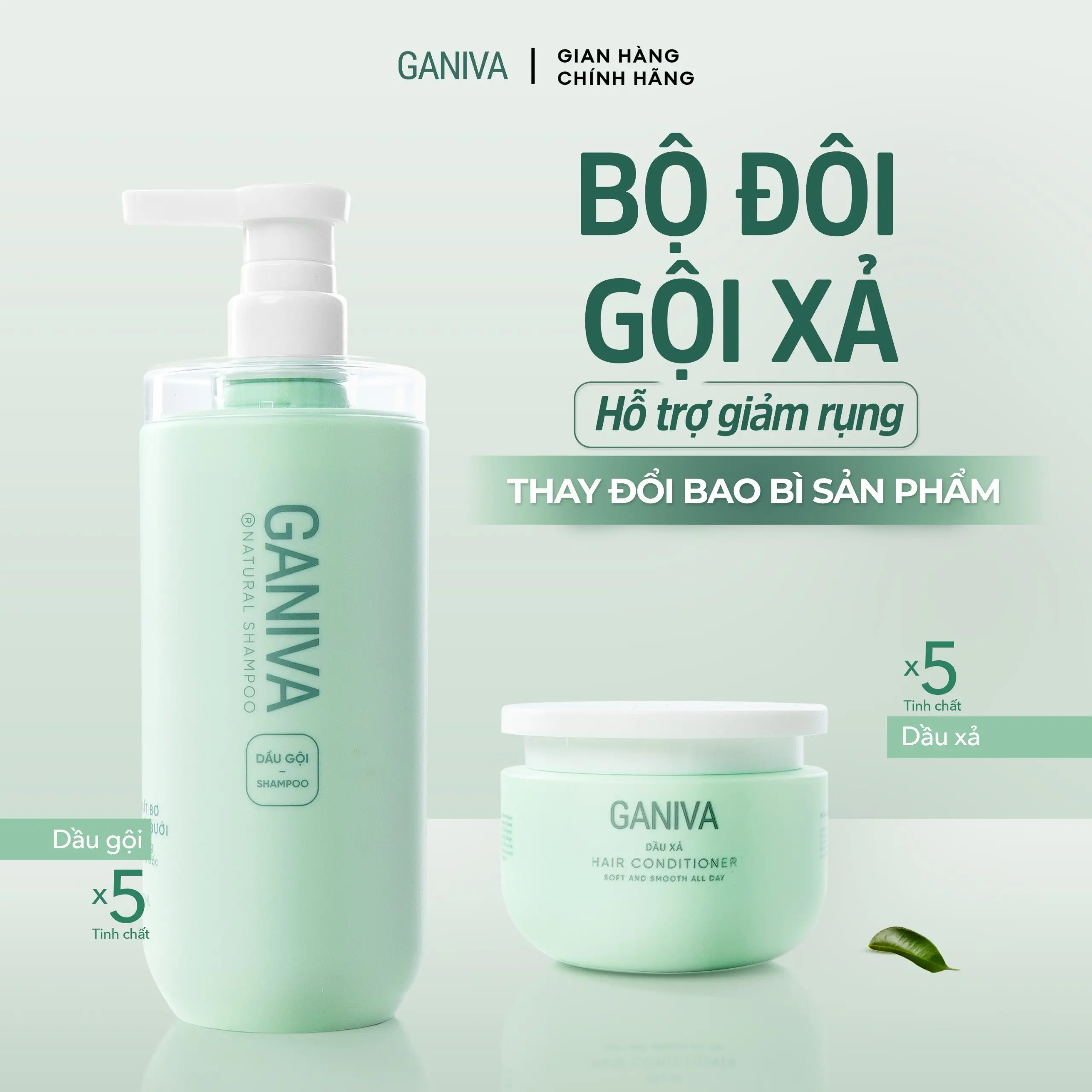 Combo Dầu Gội + Dầu Xả Ganiva - Hỗ Trợ Giảm Rụng, Chăm Sóc Tóc Giúp Tóc Chắc Khỏe, Mềm Mượt