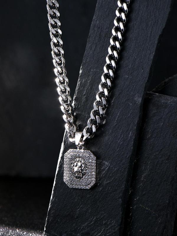 Men's Lion Design Pendant Necklace, Stainless Steel Jewelry for Party, Daily Clothing Decor, Trendy All-match & Exquisite Jewelry for Birthday Gift 4