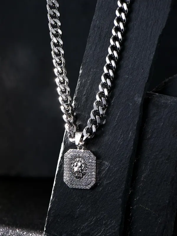 Men's Lion Design Pendant Necklace, Stainless Steel Jewelry for Party, Daily Clothing Decor, Trendy All-match & Exquisite Jewelry for Birthday Gift 4