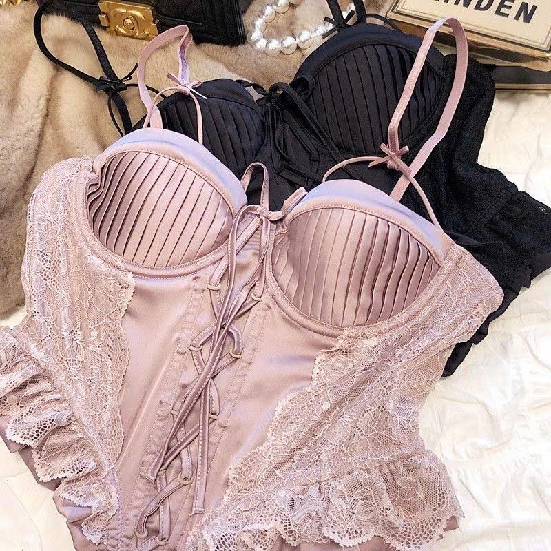Áo Lót Bra 2 Dây Corset Lụa Phong Cách Sang Trọng Đệm Mút Mỏng Mềm Mại Ar48 - Phụ Kiện Cho Nữ - Women Tua Rua