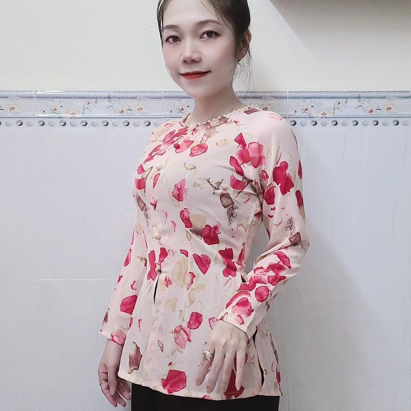  Bộ bà ba lụa Mango mềm mịn mát với dây kéo - Áo đề xuất m  trong vòng 47 50kg  trang phục truyền thống đó là kích thước m đóng cúc ngọc Nhung Kem đồ lam Shirt Voi Top Sơ Mi Nho 