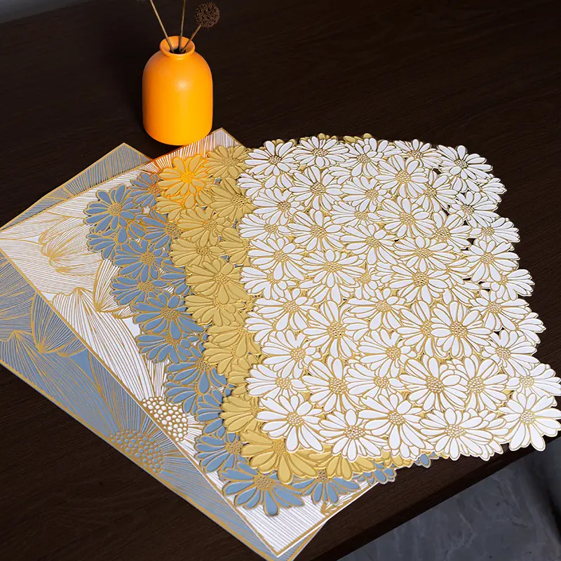 New Pattern PVC Western-Style Placemat Ins Nordic Style Heat Proof Mat Light Luxury Bronzing Waterproof Non-Slip Placemat Factory Wholesale Coasters Tableware