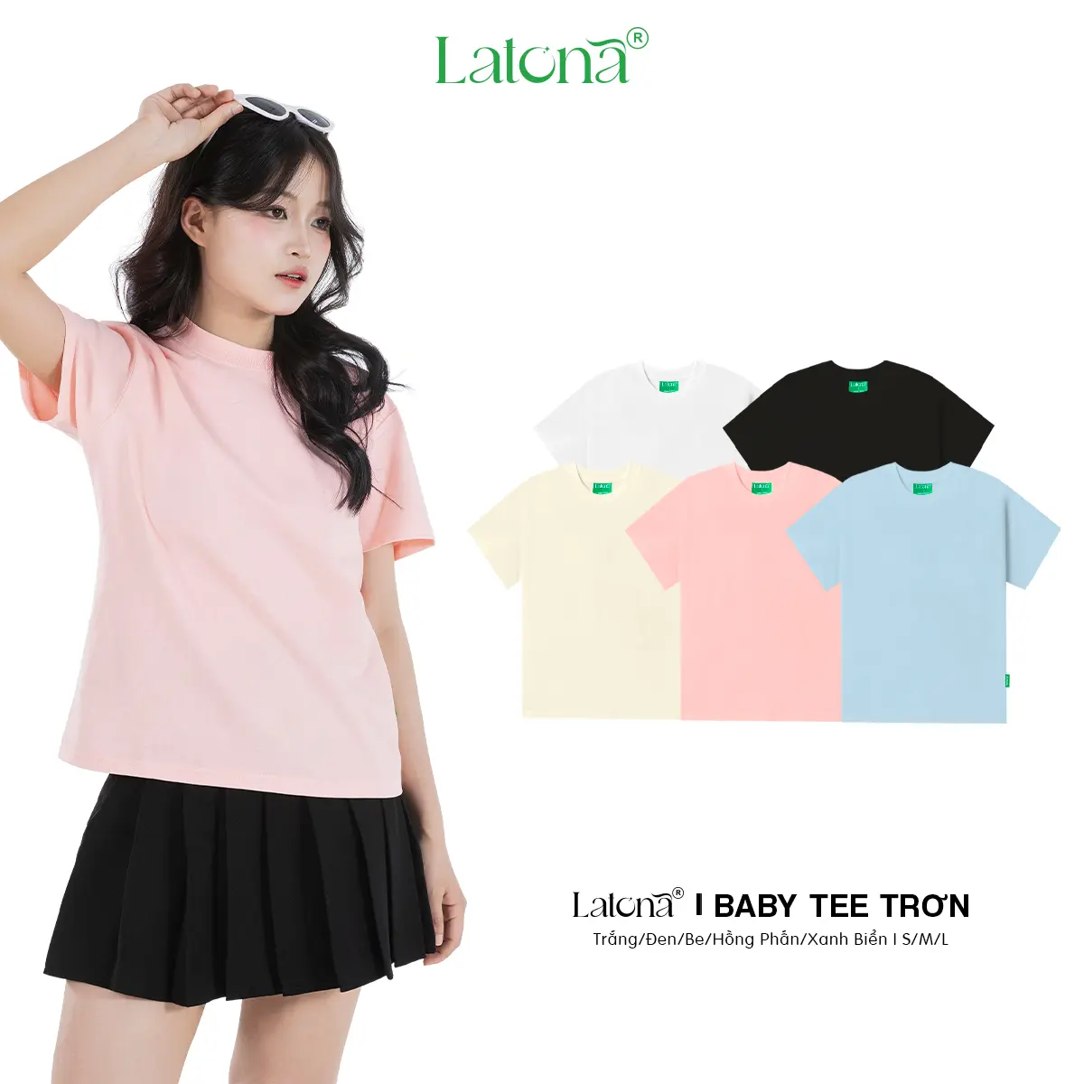 Áo Thun Baby Tee Trơn Cổ Tròn Nữ LATONA Cotton Basic Trơn Nhiều Màu
