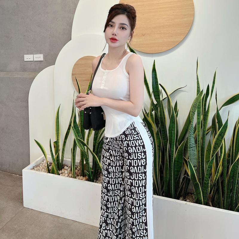 [Free Ship] Full size(42-69kg) bộ áo ba lỗ cổ trụ,quần dài Minky Mom họa tiết trơn Nữ Top