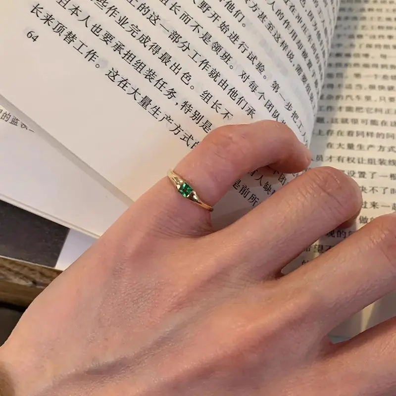 18K Gold Plated Tail Ring Red Green Gemstone Ring Cat Tiger Eye Stone Adjustable Simple Versatile Niche Fashion Couple Rings