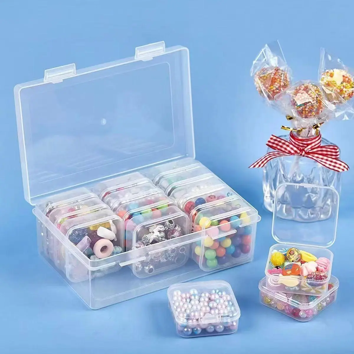 Bead Organizer, 2 Counts 15-grid Small Items Organizer Box , Mini Parts Storage Box for Beaded Jewelry Making