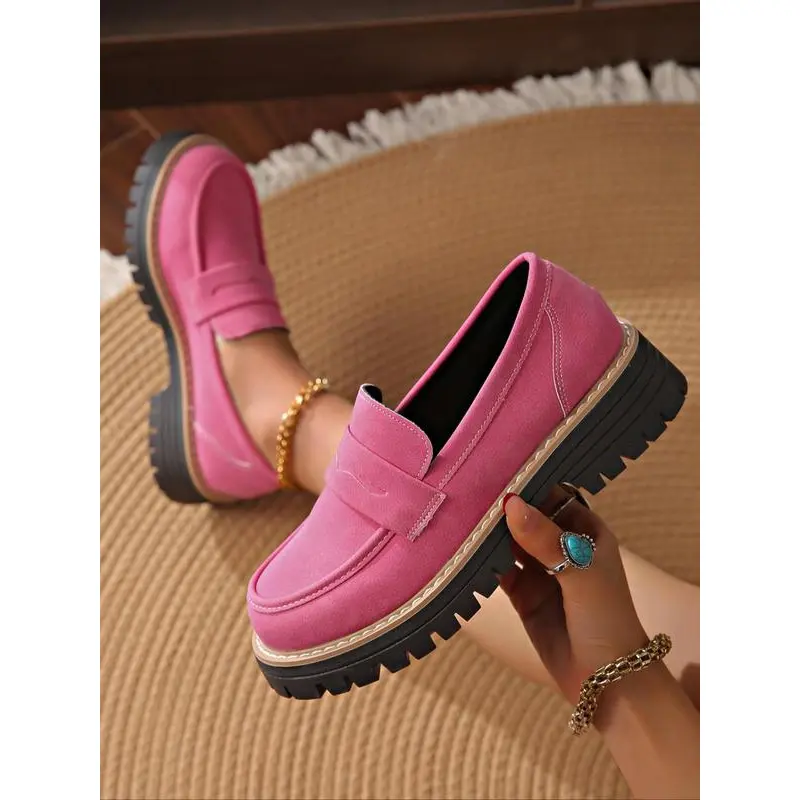 Women's Fashionable Solid Color Slip on Loafers, Casual Comfortable Chain Decorated Flat Shoes for Daily Wear, Lightweight Breathable Comfortable Shoes for Women & Girls Footwear Flatform 6