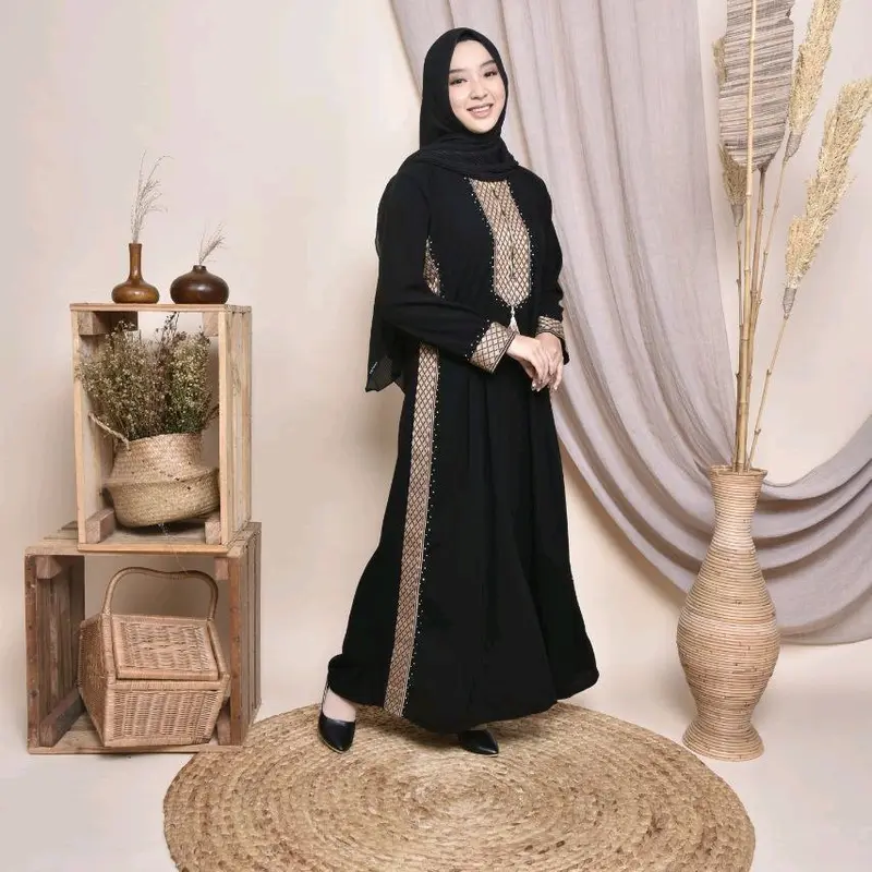Abaya GULCE Couple Ibu Dan Anak Hitam Bordir Busui Dress maxi gamis wanita muslimah lebaran murah elegant remaja kekinian lokal 2