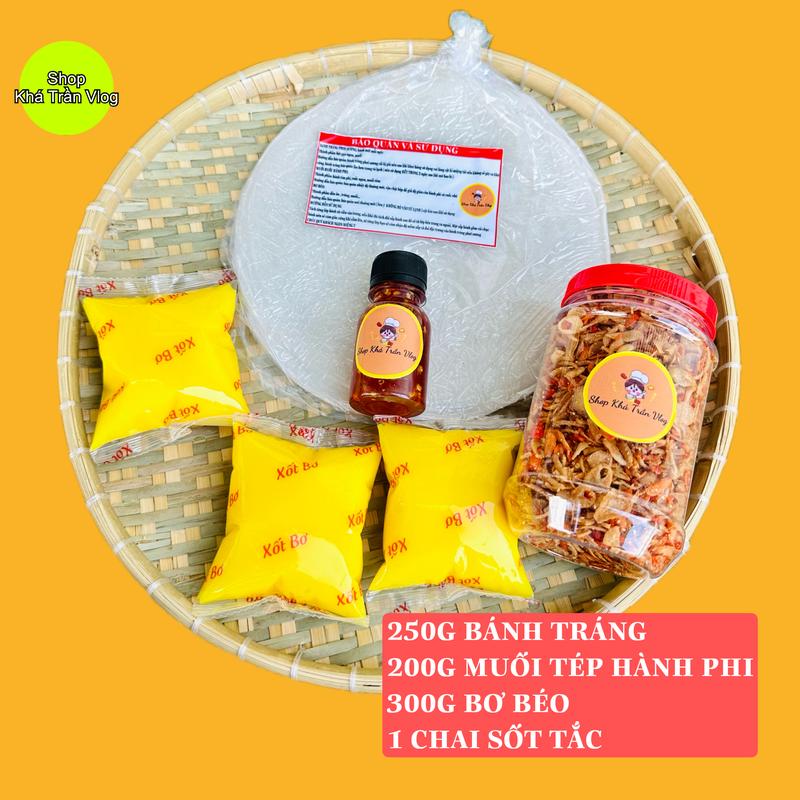 Combo 300gr Bơ Béo Bánh Tráng Phơi Sương Muối Ruốt Hành Phi và Sốt Tắc