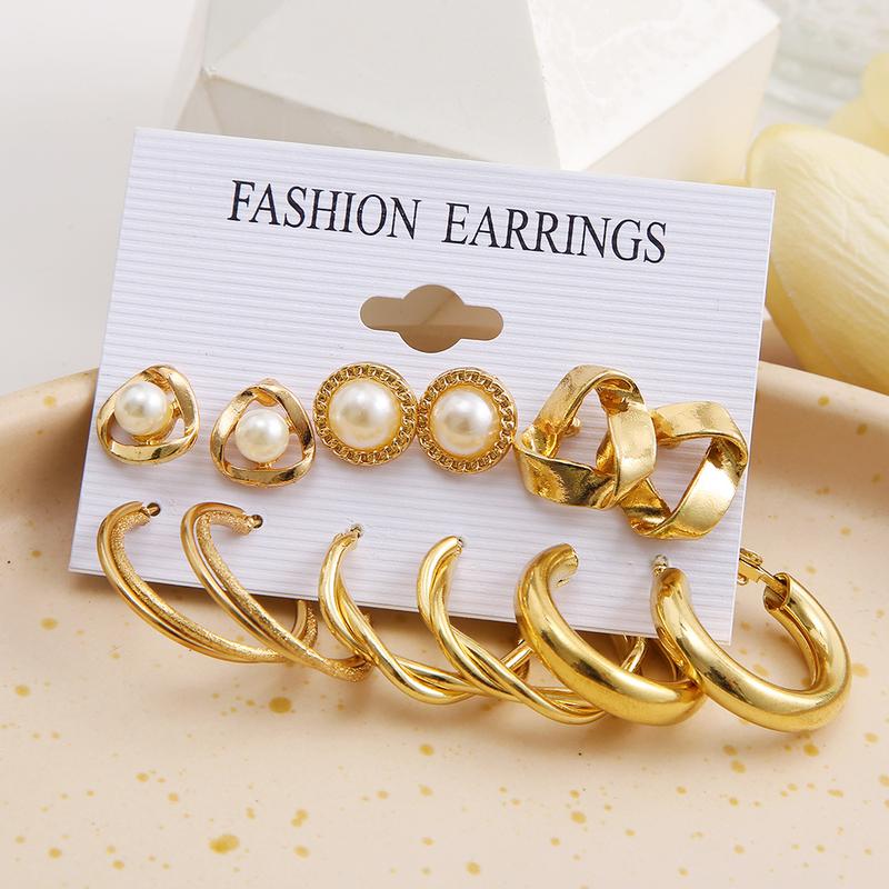 Product Introduction of Hoa Tai Cao Cấp Giá Cả Phải Chăng Thiết Kế Sang Trọng, Bộ Kết Hợp Hoa Tai, 6 Món, Kim Cương Giả Họa Tiết Vàng, Hàng Mới Về Nữ Titan 7