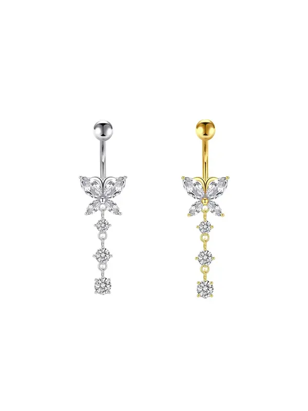 Butterfly Shaped Rhinestone Decor Belly Button Ring, Belly Piercing Accessory, Body Jewelry for Women & Men 6