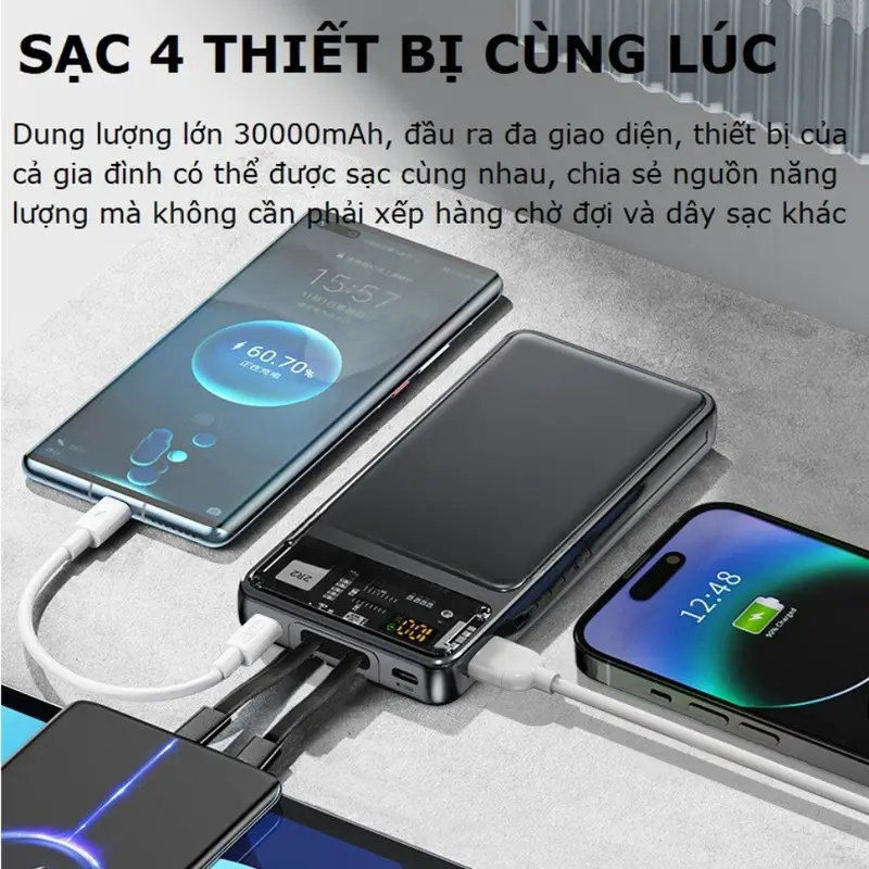 [Tặng Cáp Sạc Nhanh 4in1] Sạc Dự Phòng 30000mmAh, Công Suất 120W, Hỗ Trợ Sạc Nhanh 22.5w và PD 20W, Tích Hợp Dây Sạc Và Màn Hình LED Hiển Thị Phần Trăm Pin 2