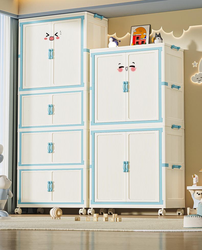 Product Introduction of Household Wardrobe Installation-Free Clothing Storage Cabinets Open Door Foldable Transparent Storage Box Multi-Layer Plastic Locker Organiser 0