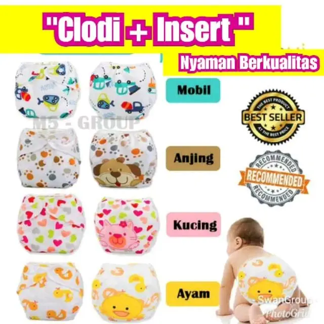 Clodi popok kain bayi + insert 3 Layer microfiber lembut berkualitas 0