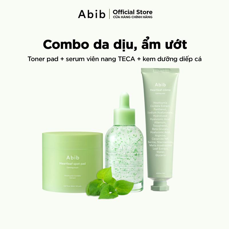 Bộ 3 sản phẩm Abib toner pad serum viên nang TECA và kem dưỡng diếp cá
