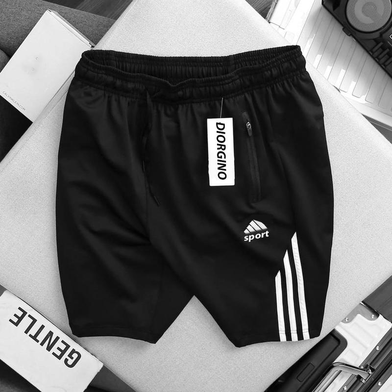 Quần short nam thể thao phối sọc 2 túi kéo khoá vải thun lạnh dày đẹp