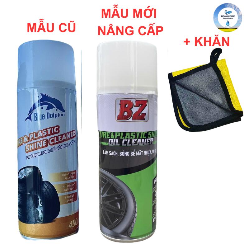Mẫu Mới Chai Xịt Phục Hồi Nhựa Nhám Và Làm Bóng Lốp Xe BZ TIRE SHINE Blue Dolphin 450ml