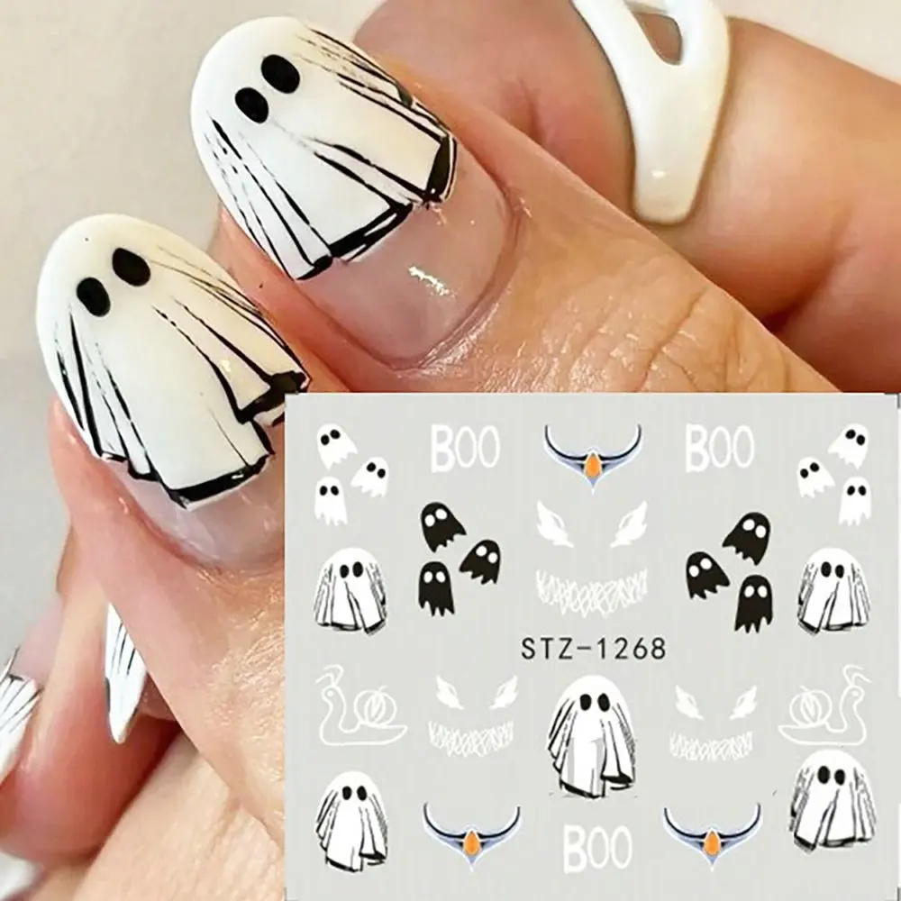Funky Halloween Ghost Nail Art Water Decals Stickers Spiders Web Fake Nail Accessories DIY Nail Stickers Mummy Ghost Nail Art Decoration Women Beauty