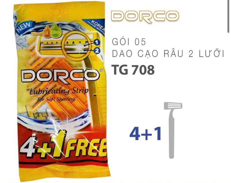Dao Cạo Râu Dorco 2 Lưỡi - Có Dãi The Bôi Trơn - Bịch 5 Cây - Hàng Chính Hãng