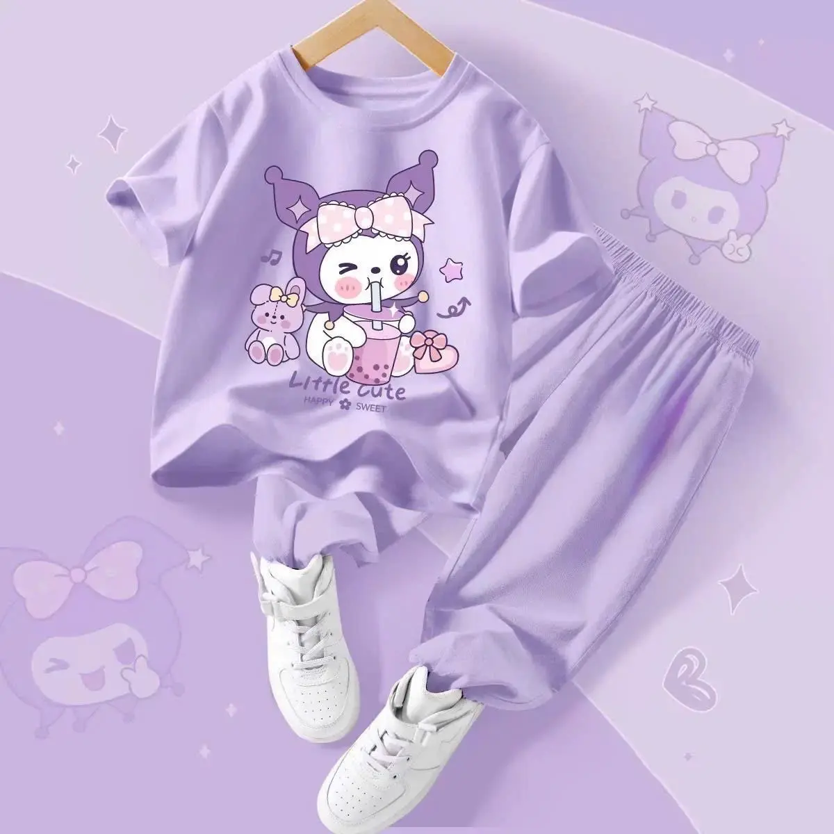 ￼Sét bộ quần dài cho bé gái in hình LABUBU+KUROMI cực xinh cho bé sz 19-43kg(D14))
