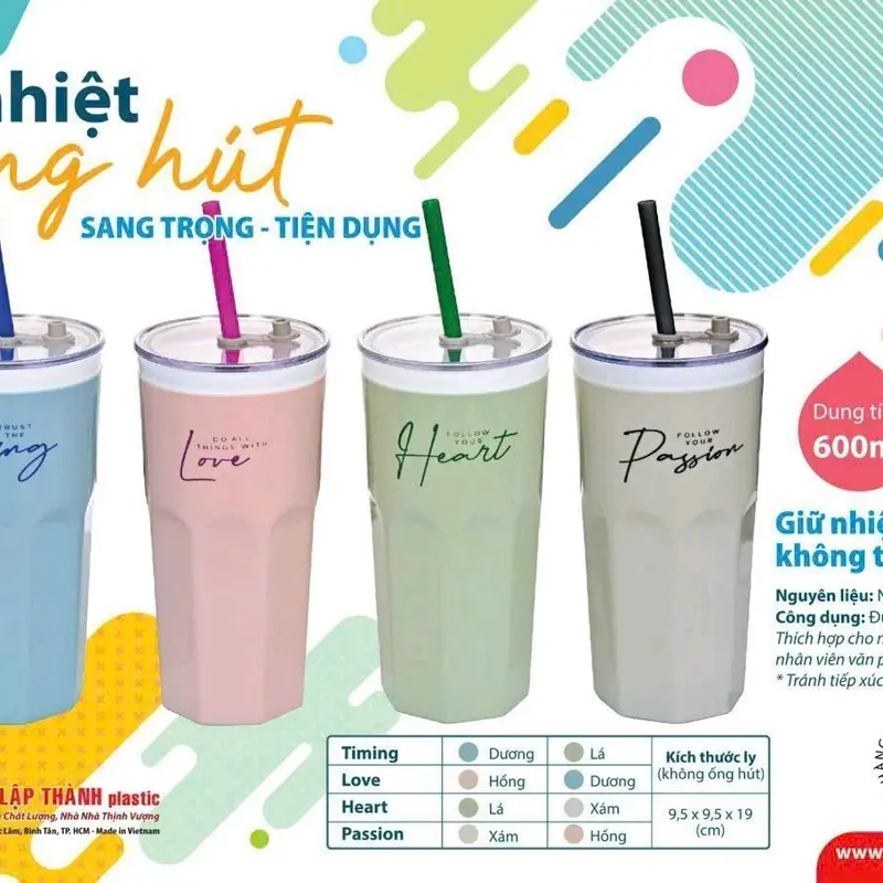 Ly giữ nhiệt được tặng kèm ống hút thể tích 600 ml 0