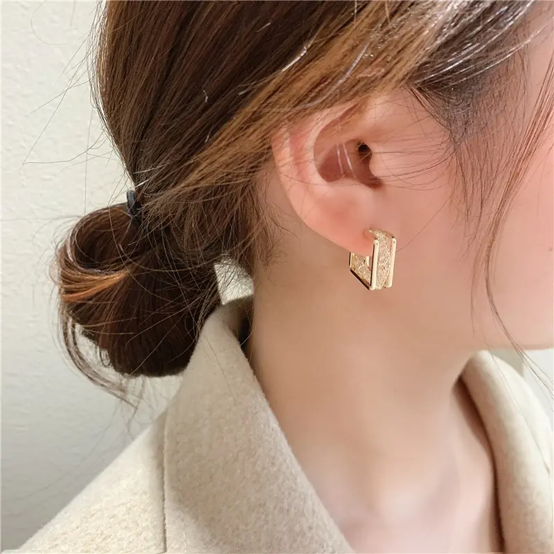 Khuyên tai vuông 2 lớp cá tính (KT0101) 1