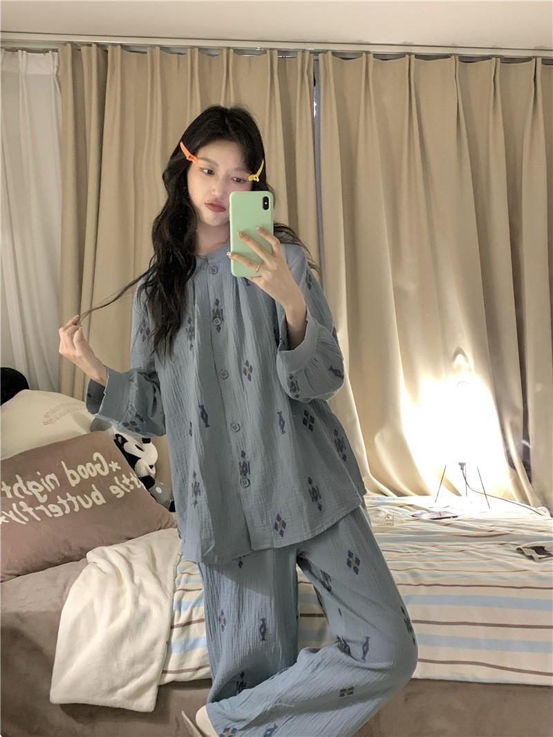 Product Introduction of Bộ Đồ Ngủ Ins Thiết Kế Hình Thoi Màu Xám Và Xanh Dương Ấm Áp Dành Cho Nữ Hàng Mới Về Phong Cách Hàn Quốc Đơn Giản Đồ Mặc Ở Nhà Bộ 2 Món Women Áo Top set đồ che bụng mỡ bigsize 5
