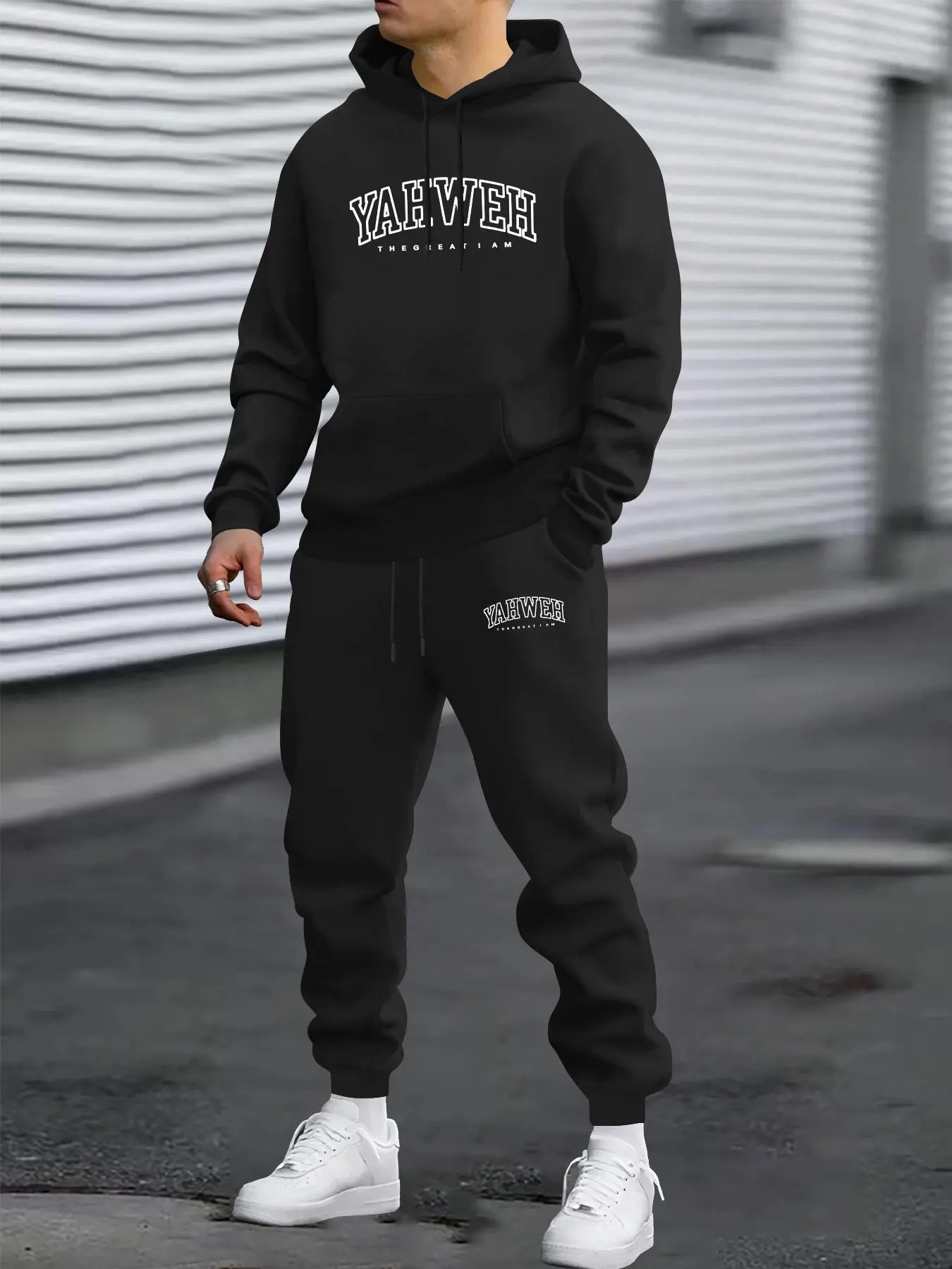 Men's Letter Print Hoodie & Sweatpants Two-piece Set, Casual Regular Fit Long Sleeve Hooded Sweatshirt & Jogger Pants for Daily Wear, Men's Two-piece Outfits for All Seasons