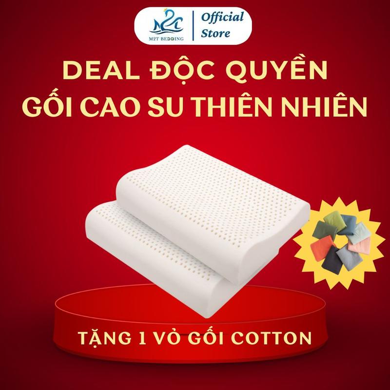 TẶNG VỎ GỐI NẰM Gối cao su thiên nhiên M2T BEDDING thiết kế công thái học hỗ trợ tư thế ngủ tránh đau mỏi vai gáy kích thước 40x60cm - 1 chiếc