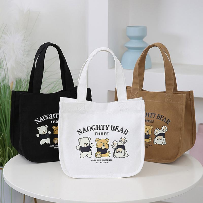 Product Introduction of Cartoon Cute Printed Pattern Canvas Handbag Office Worker Lunch Bag Tote Bag Picnic Drink Bag Portable Outdoor Food Bags 13