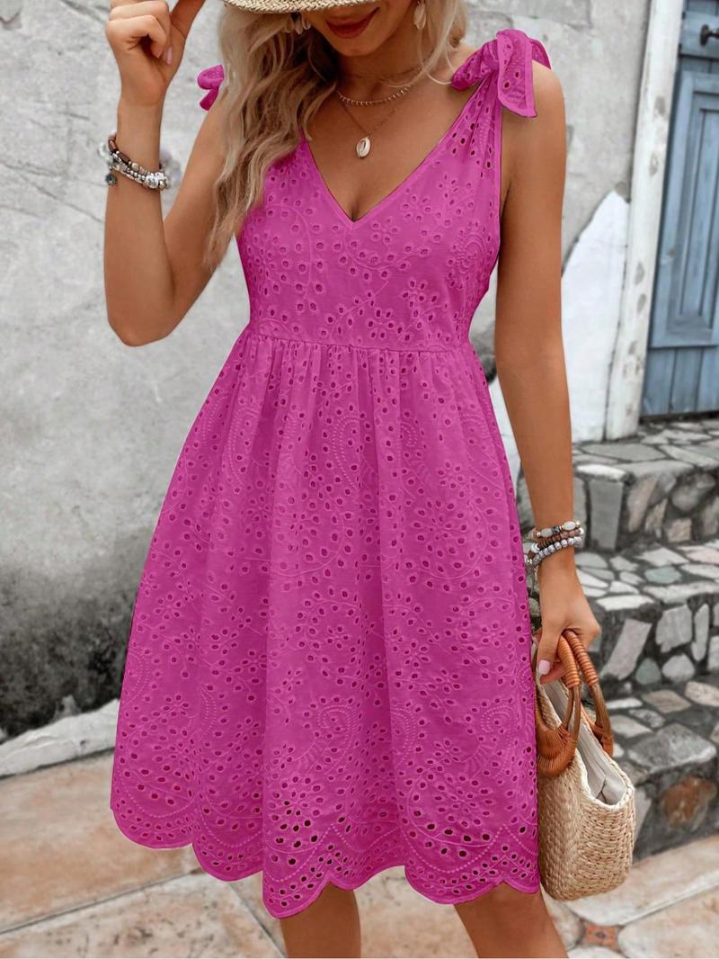 Product Introduction of Women's Plain Lace Trim Chiffon Dress, Elegant Sleeveless V Neck Short Dress for Summer, Ladies Clothes for Daily Wear 5