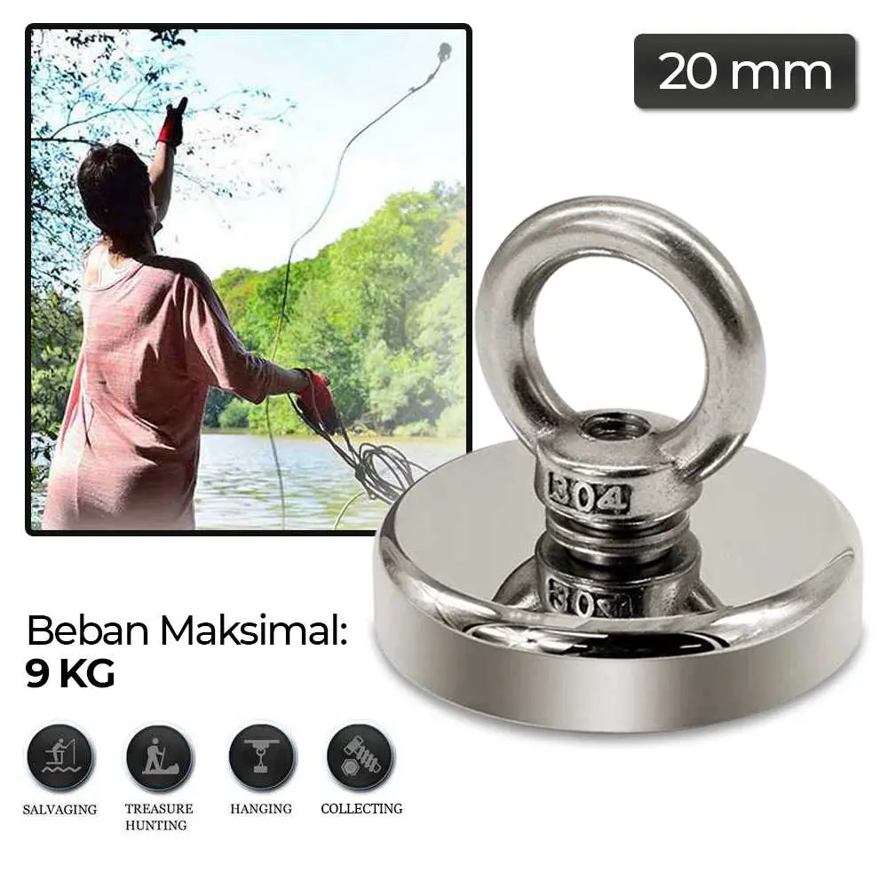 Magnet Gantungan Round Hook Strong Neodymium 20mm Stainless