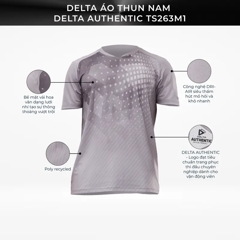DELTA Áo Thun Cầu Lông Nam DELTA AUTHENTIC DRI-AIR Recycled Mỏng Nhẹ Mát Thoáng Khí Thấm Hút TS263M1 2