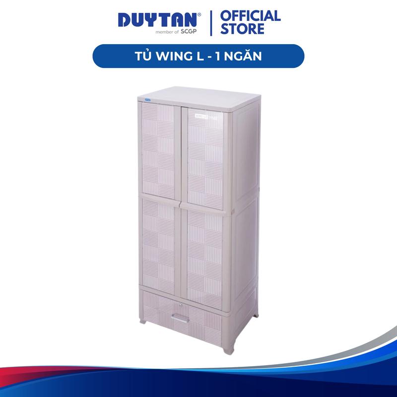 【NDT x Hoàng Vinh VN  Tủ Wing-L 1 ngăn DUY TÂN nhựa PP/ABS, tủ treo quần áo cao, 1 hộc dưới, tủ quần áo đa năng, tiện lợi (tặng kèm móc)