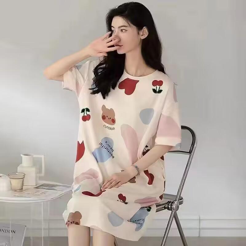 Đồ Ngủ Thời Trang, Dễ Thương Và Dáng Rộng Vừa Vặn, ngắn Tay, Váy Ngủ Dài Trung Bình Đồ Mặc Nhà Nữ Women Dress 7