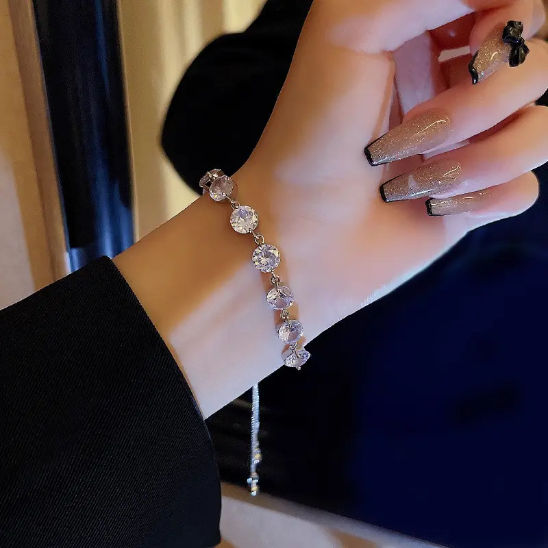Vòng Tay Đá Zirconia Tổng Hợp Lấp Lánh Lộng Lẫy, 1 Chiếc, Có Thể Điều Chỉnh Kích Thước, Trang Sức Trang Trí, Phổ Biến, Thích Hợp Cho Nam Và Nữ, Quà Tặng Trang Sức Tay Cho Vợ Và Bạn Gái 6