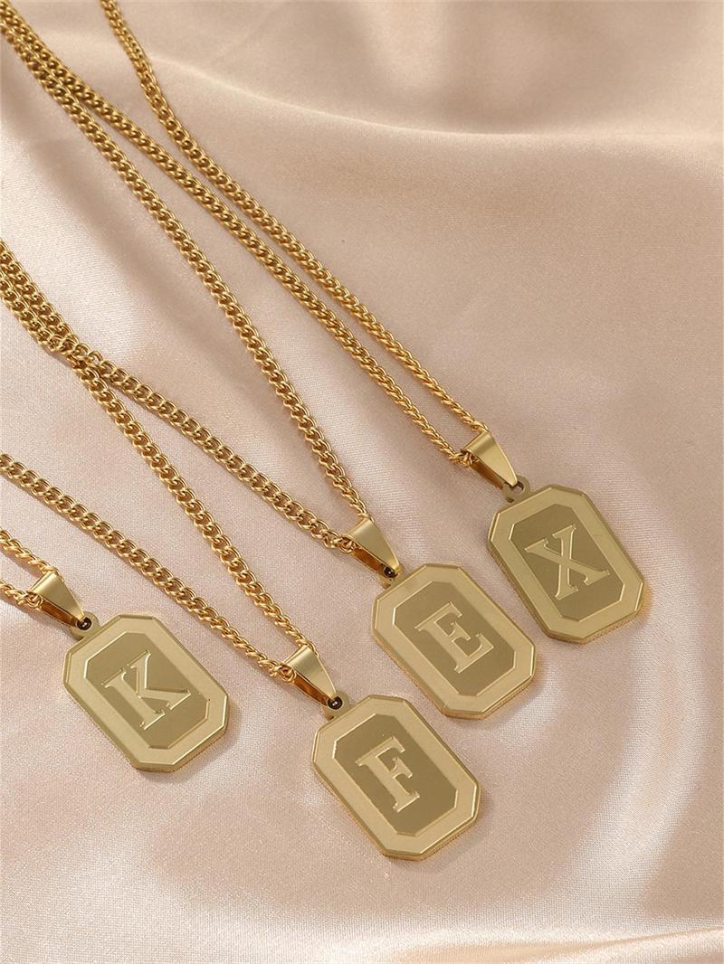 Product Introduction of Fashion Letter Detail Pendant Necklace for Men & Women, Simple Casual Style Stainless Steel Jewelry for Daily Wear, Trendy All-match & Exquisite Jewelry for Birthday Gift 0