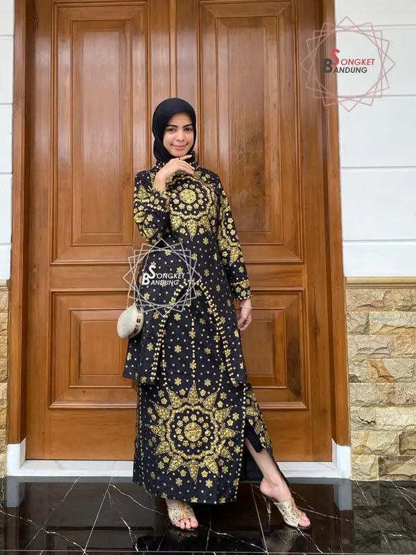 Setelan Diandra Tunik Rok Motif Songket Printing atasan baju Cewek Katun Panjang Tunik Wanita Batik Bawahan 6