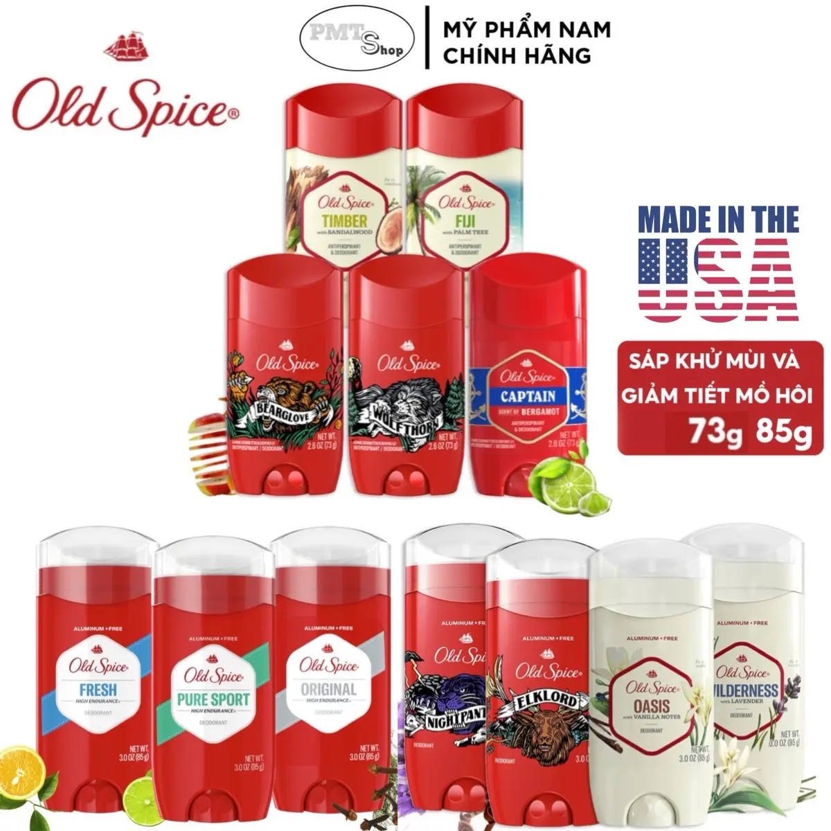 (NĐ Mỹ) Lăn khử mùi Old Spice Đủ loại mùi hương 85g sáp xanh / 73g sáp trắng Made in USA