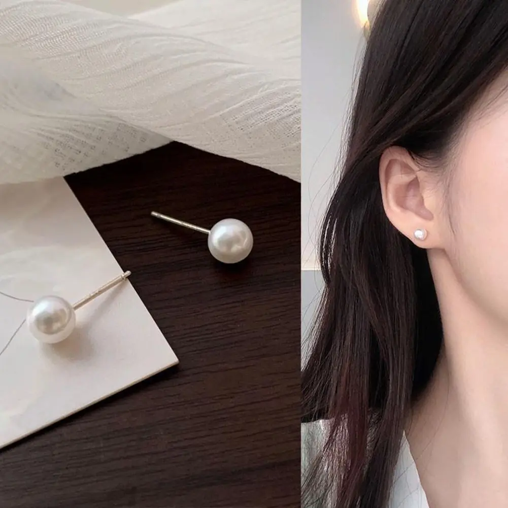 【DPTK】 Silver Needle Ear Piercing with Elegant Pearl Stud Earring Jewelry Collection