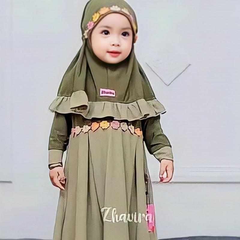 Gamis Muslim Anak Set Syari Daisy Kids 2-3 tahun bayi bunga Nyaman Baju Dress Setelan 1