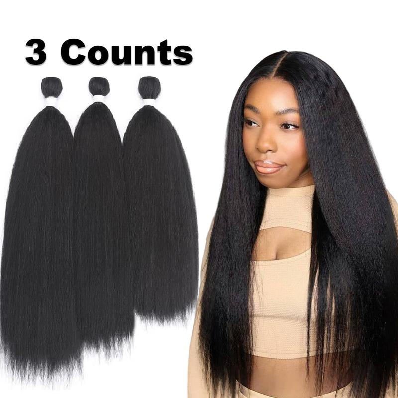 TikTok Shop Kinky Straight Hair Bundles 3 Counts set Heat Resistant Synthetic Hair Extensions Natural Looking Fluffy Hair Pieces for Women