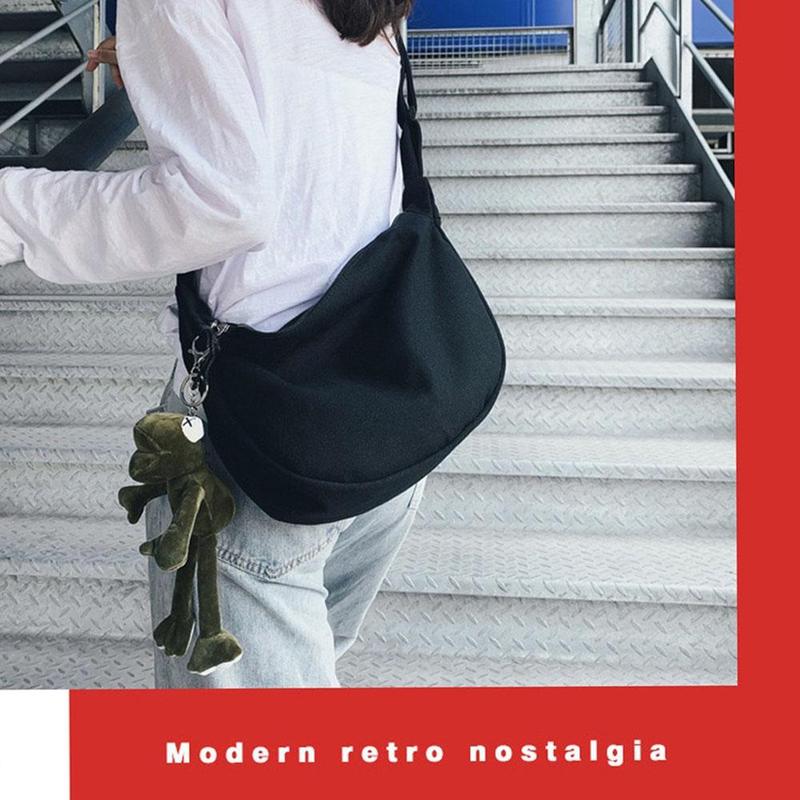 Product Introduction of Ready Stock Messenger Bag Canvas Bag Couple Dumpling Student Street Large-Cap Bag Japanese Wear P3X4 32